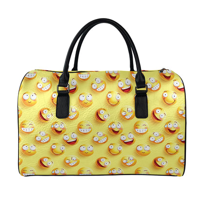 Crazy Emoji Pattern Print Leather Duffle Bag