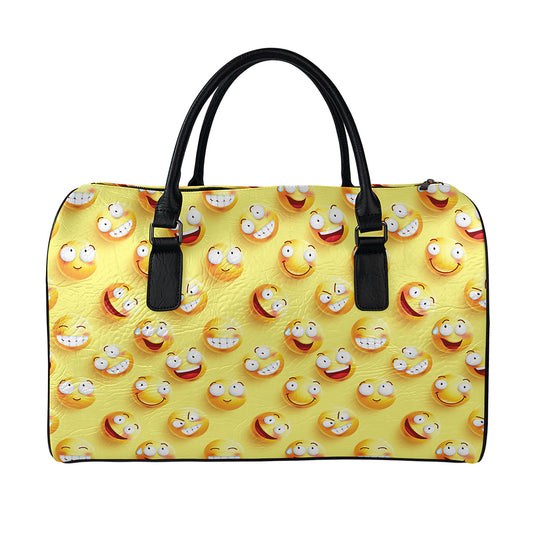 Crazy Emoji Pattern Print Leather Duffle Bag