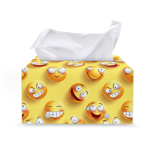 Crazy Emoji Pattern Print Leather Tissue Box Cover