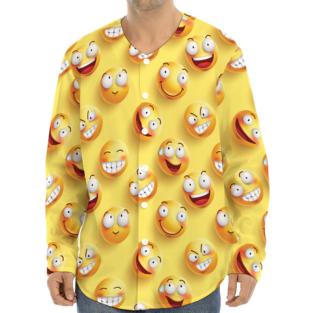 Crazy Emoji Pattern Print Long Sleeve Baseball Jersey