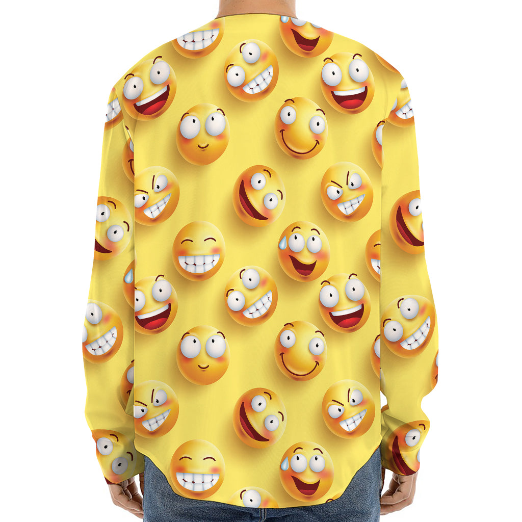 Crazy Emoji Pattern Print Long Sleeve Baseball Jersey