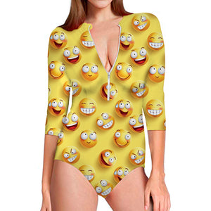 Crazy Emoji Pattern Print Long Sleeve Swimsuit