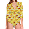 Crazy Emoji Pattern Print Long Sleeve Swimsuit