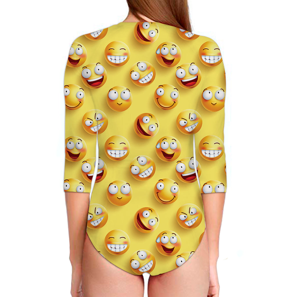 Crazy Emoji Pattern Print Long Sleeve Swimsuit