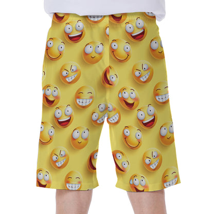 Crazy Emoji Pattern Print Men's Beach Shorts