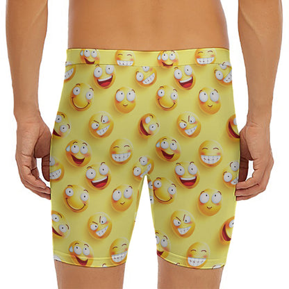 Crazy Emoji Pattern Print Men's Long Boxer Briefs
