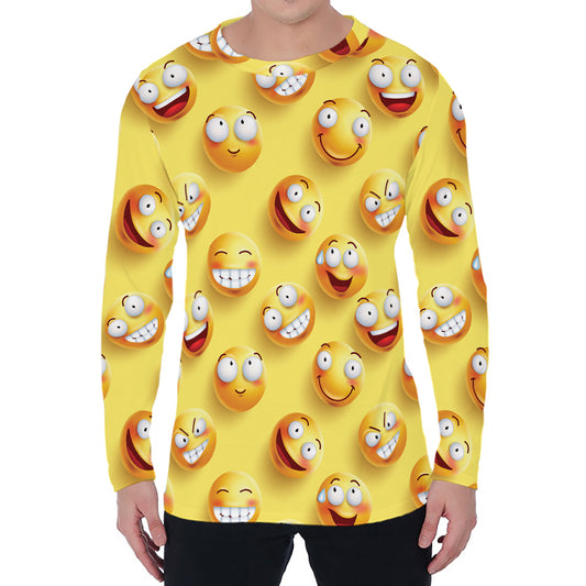 Crazy Emoji Pattern Print Men's Long Sleeve T-Shirt
