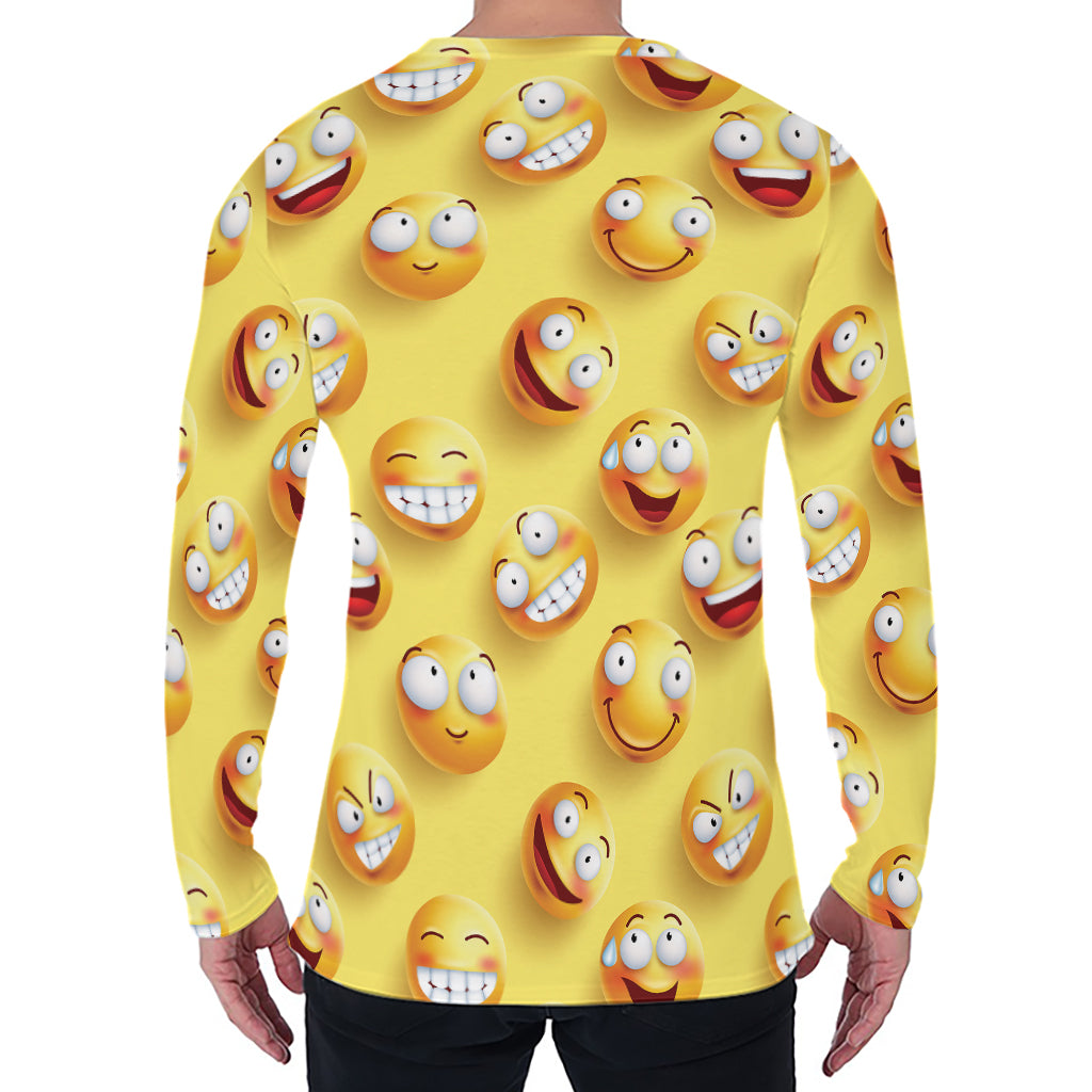Crazy Emoji Pattern Print Men's Long Sleeve T-Shirt