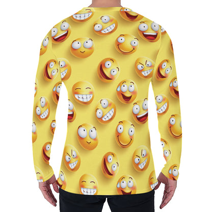 Crazy Emoji Pattern Print Men's Long Sleeve T-Shirt