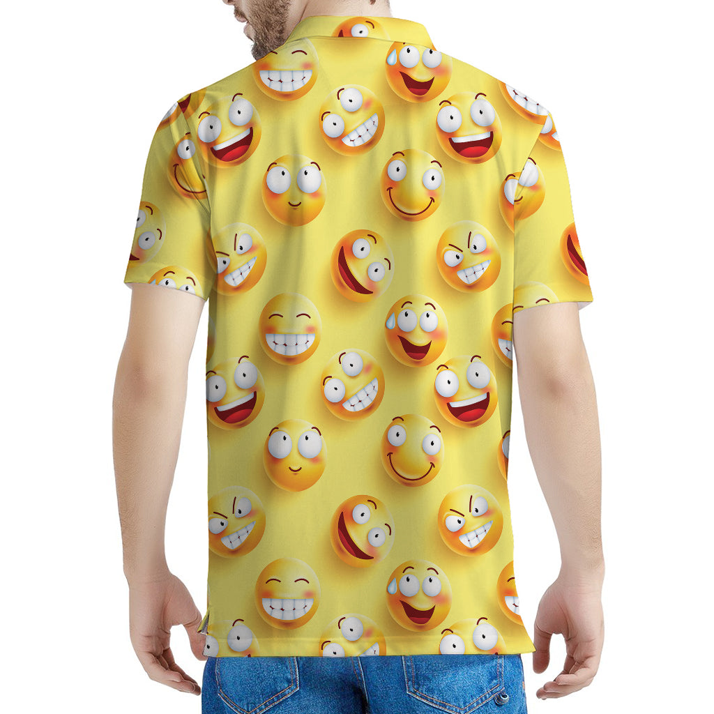 Crazy Emoji Pattern Print Men's Polo Shirt