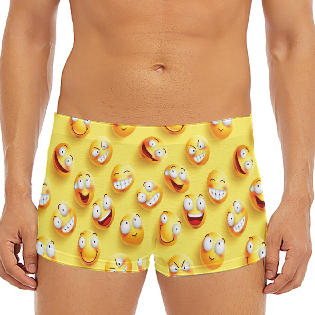 Crazy Emoji Pattern Print Men's Short Boxer Briefs