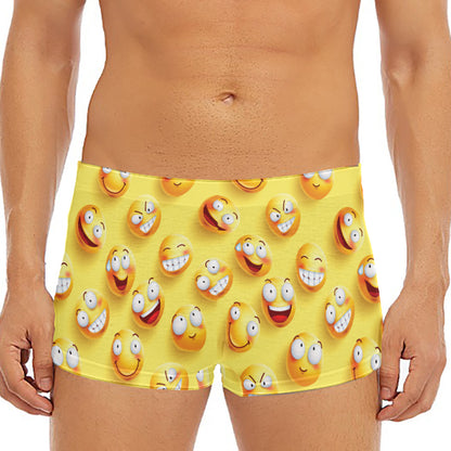 Crazy Emoji Pattern Print Men's Short Boxer Briefs