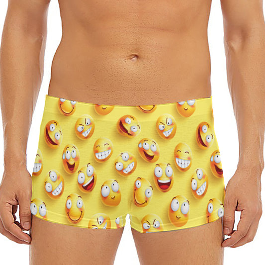 Crazy Emoji Pattern Print Men's Short Boxer Briefs