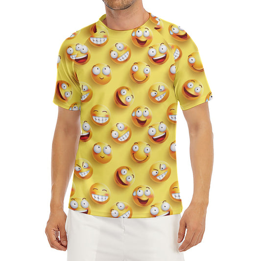 Crazy Emoji Pattern Print Men's Short Sleeve Rash Guard