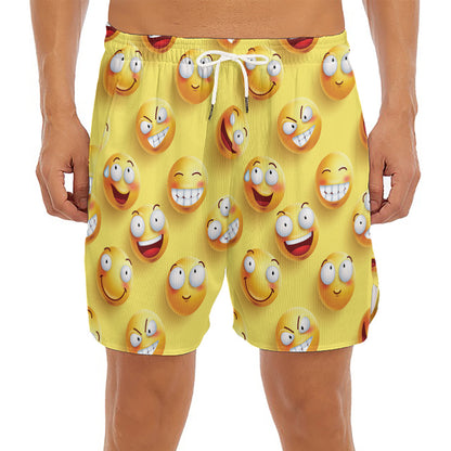 Crazy Emoji Pattern Print Men's Split Running Shorts