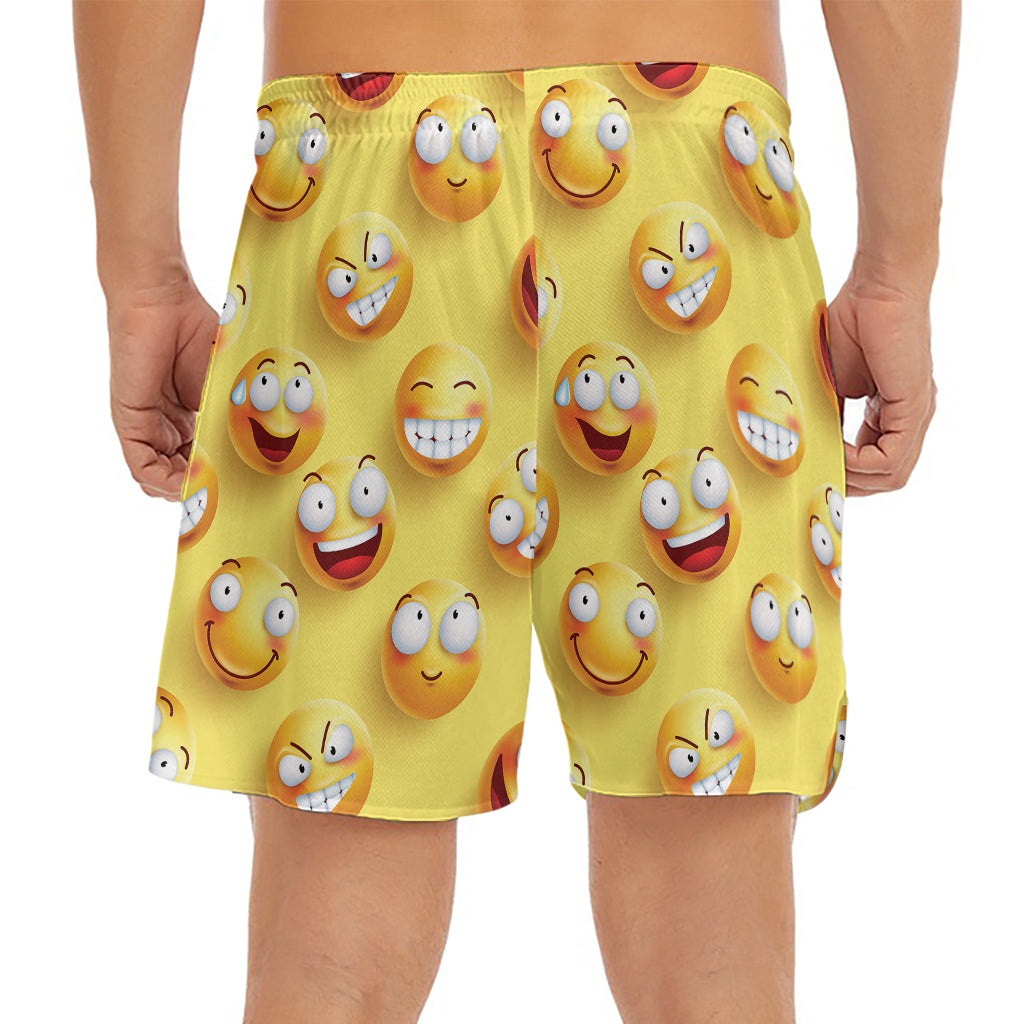 Crazy Emoji Pattern Print Men's Split Running Shorts