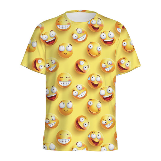 Crazy Emoji Pattern Print Men's Sports T-Shirt