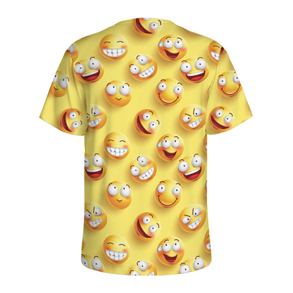 Crazy Emoji Pattern Print Men's Sports T-Shirt