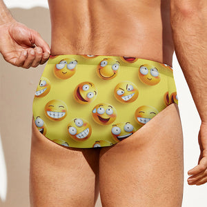 Crazy Emoji Pattern Print Men's Swim Briefs