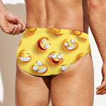 Crazy Emoji Pattern Print Men's Swim Briefs