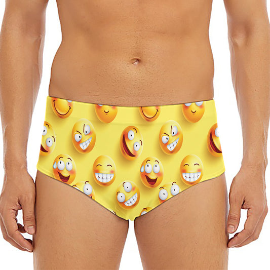 Crazy Emoji Pattern Print Men's Triangle Swim Briefs
