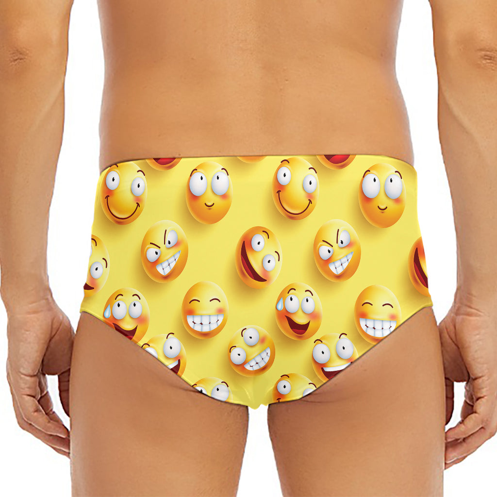 Crazy Emoji Pattern Print Men's Triangle Swim Briefs