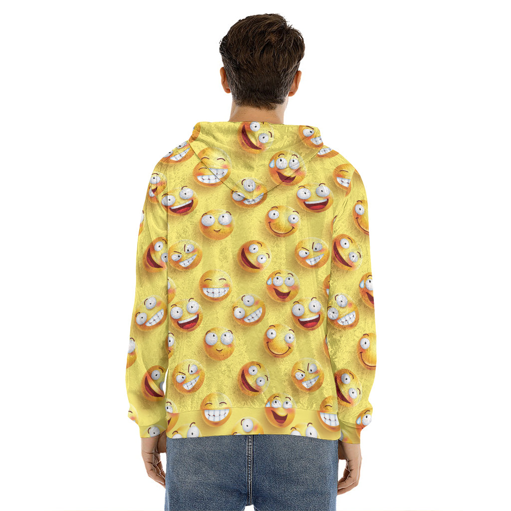 Crazy Emoji Pattern Print Men's Velvet Pullover Hoodie