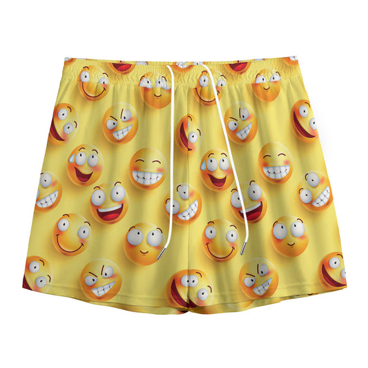 Crazy Emoji Pattern Print Mesh Shorts