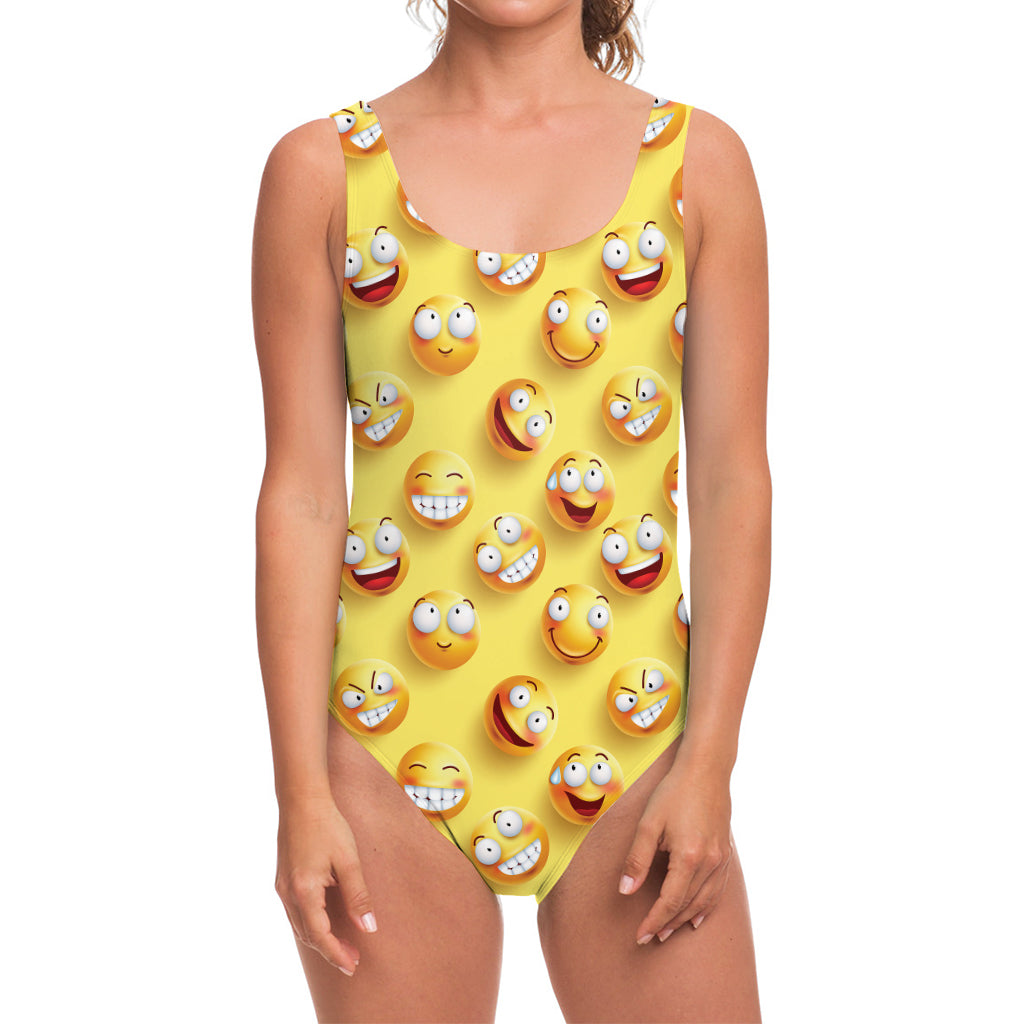 Crazy Emoji Pattern Print One Piece Swimsuit