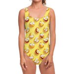 Crazy Emoji Pattern Print One Piece Swimsuit