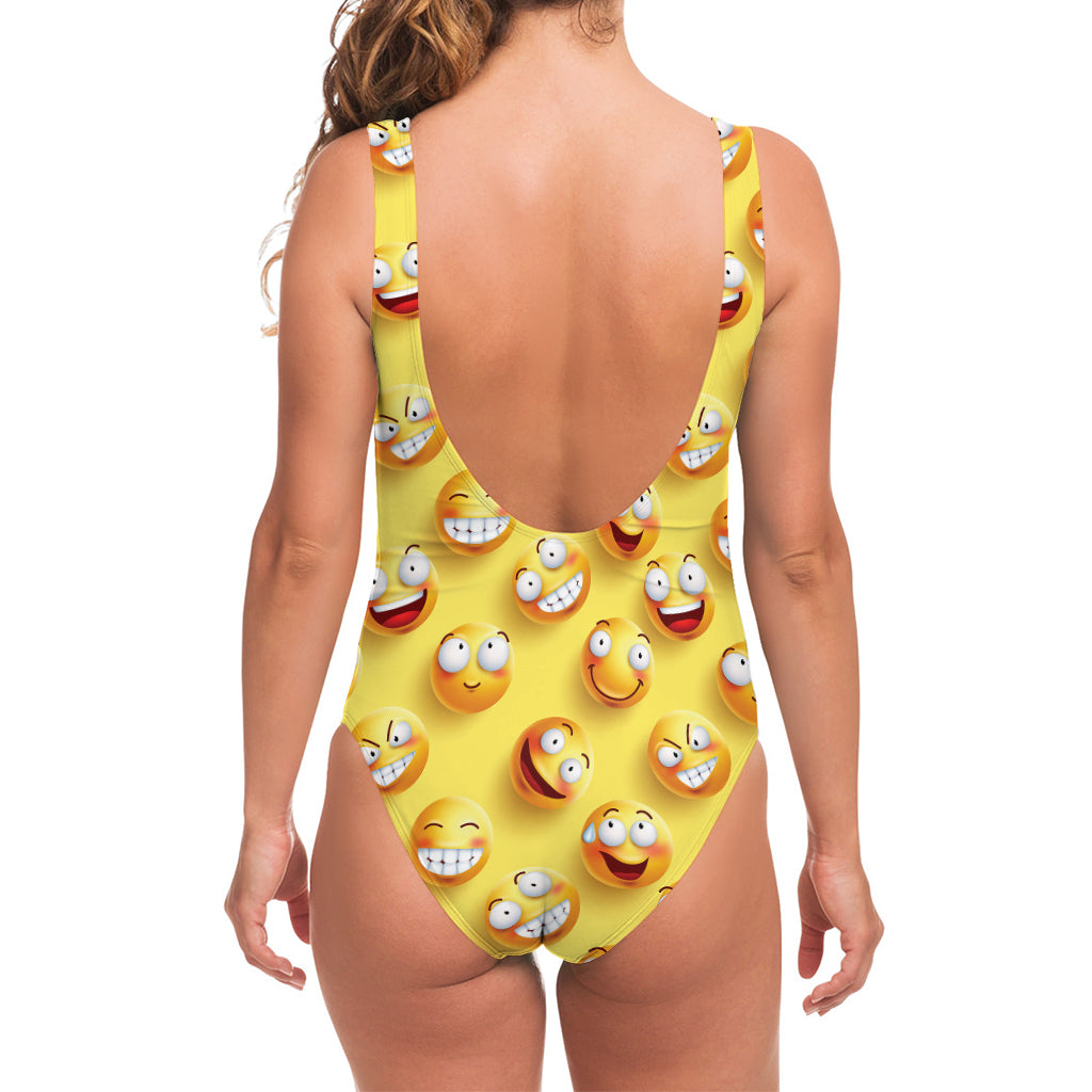 Crazy Emoji Pattern Print One Piece Swimsuit