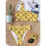 Crazy Emoji Pattern Print One Shoulder Bikini Top