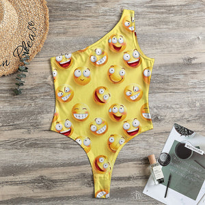 Crazy Emoji Pattern Print One Shoulder Bodysuit