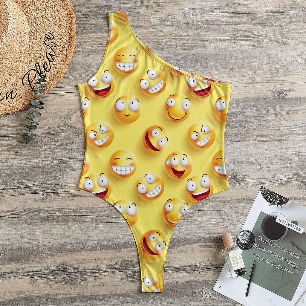 Crazy Emoji Pattern Print One Shoulder Bodysuit