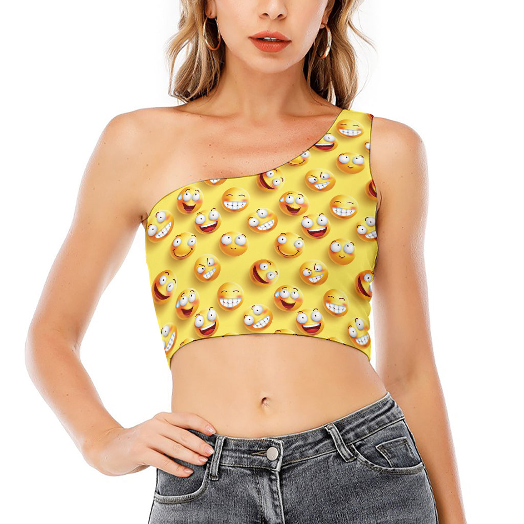 Crazy Emoji Pattern Print One Shoulder Crop Top