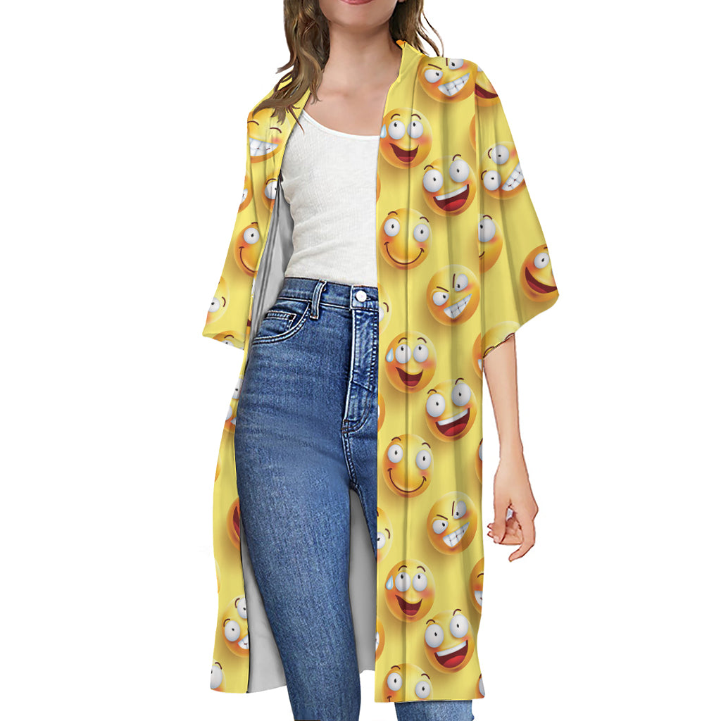 Crazy Emoji Pattern Print Open Front Beach Cover Up