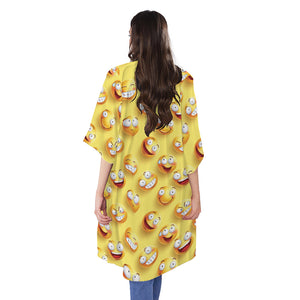 Crazy Emoji Pattern Print Open Front Beach Cover Up