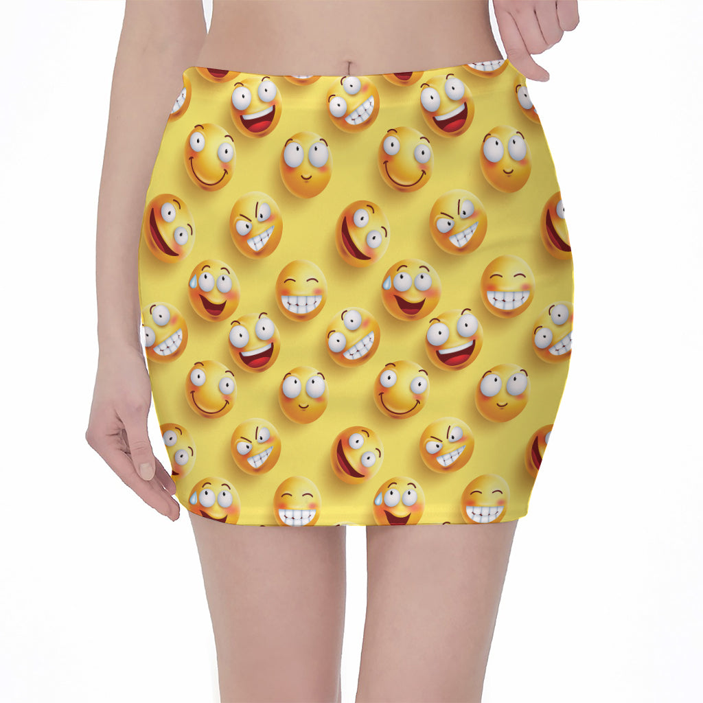 Crazy Emoji Pattern Print Pencil Mini Skirt