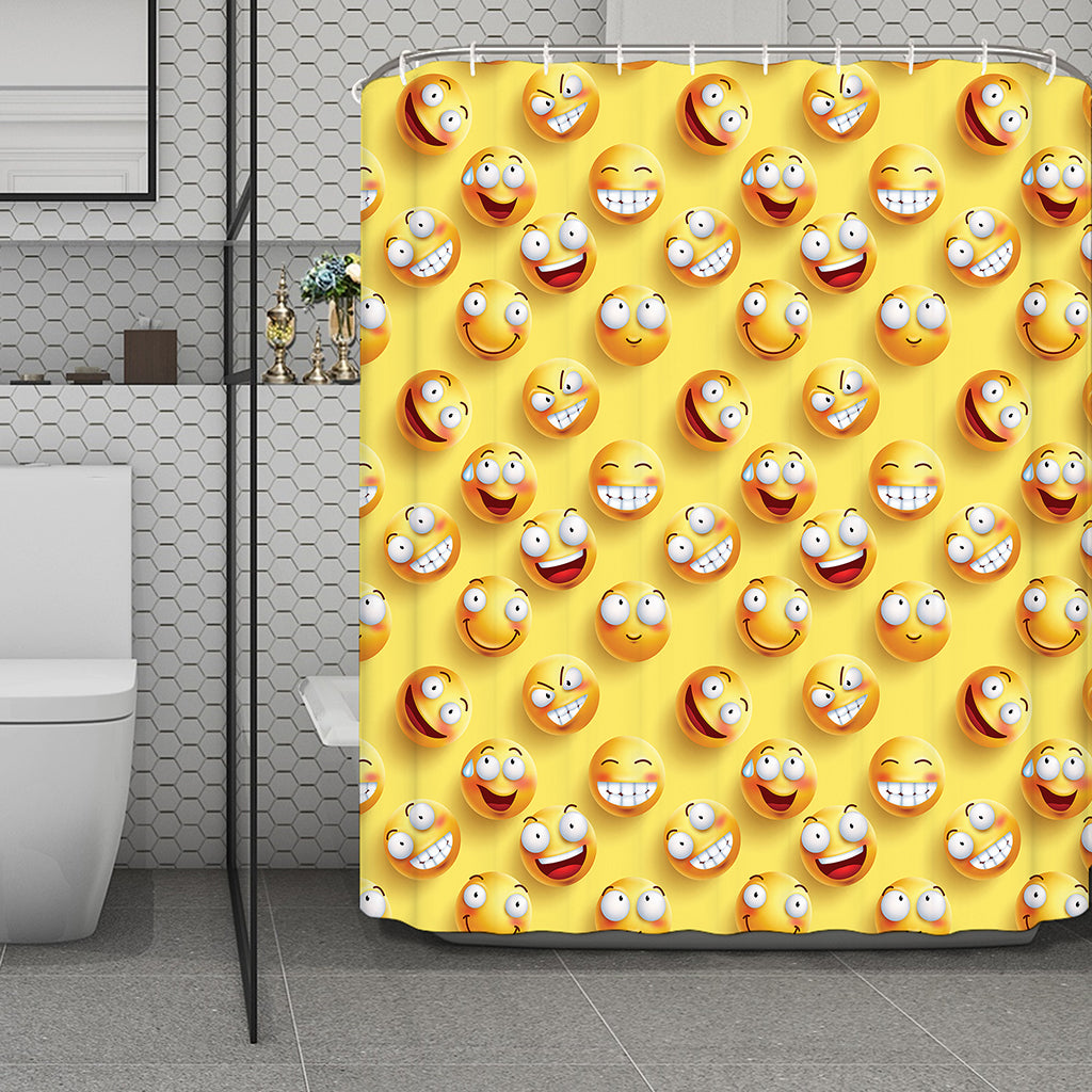 Crazy Emoji Pattern Print Polyester Shower Curtain