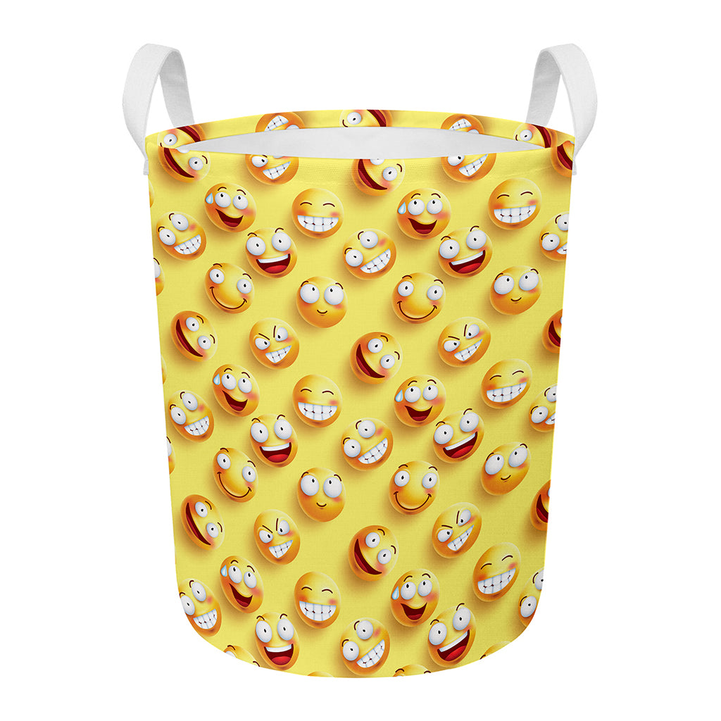 Crazy Emoji Pattern Print Round Laundry Basket