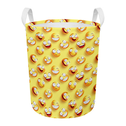 Crazy Emoji Pattern Print Round Laundry Basket