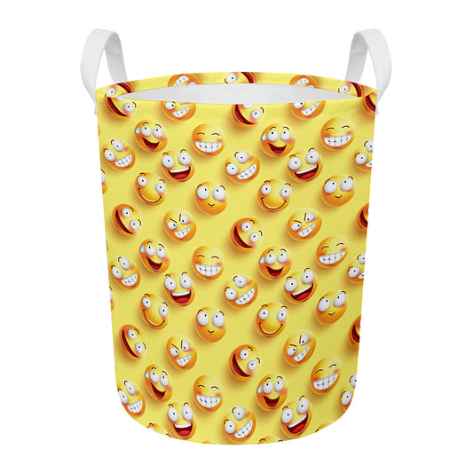 Crazy Emoji Pattern Print Round Laundry Basket
