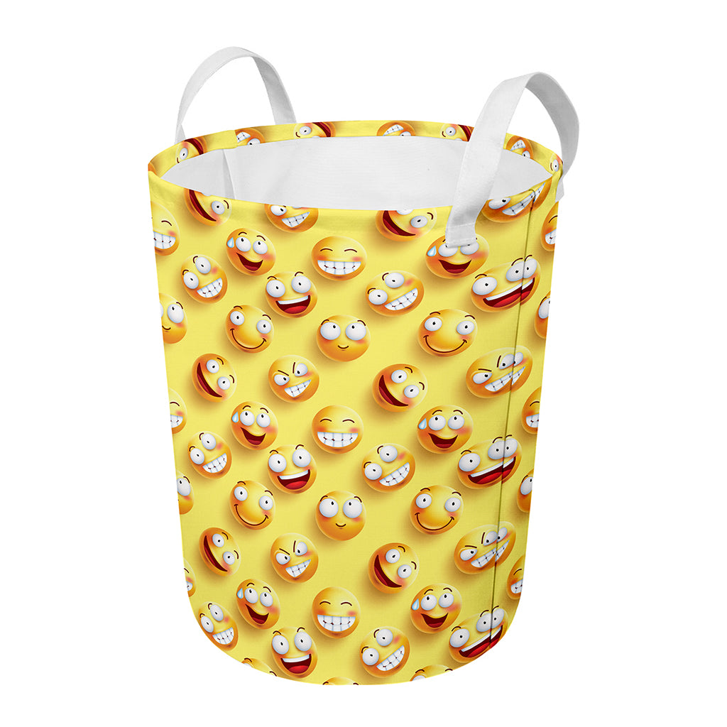 Crazy Emoji Pattern Print Round Laundry Basket