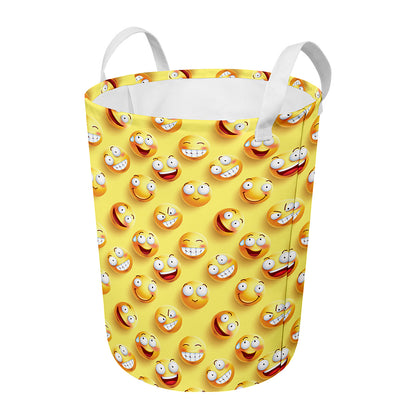 Crazy Emoji Pattern Print Round Laundry Basket