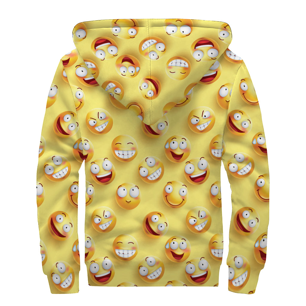 Crazy Emoji Pattern Print Sherpa Lined Zip Up Hoodie