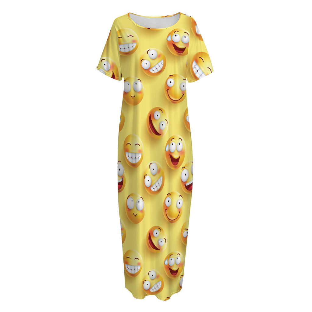 Crazy Emoji Pattern Print Short Sleeve Long Nightdress