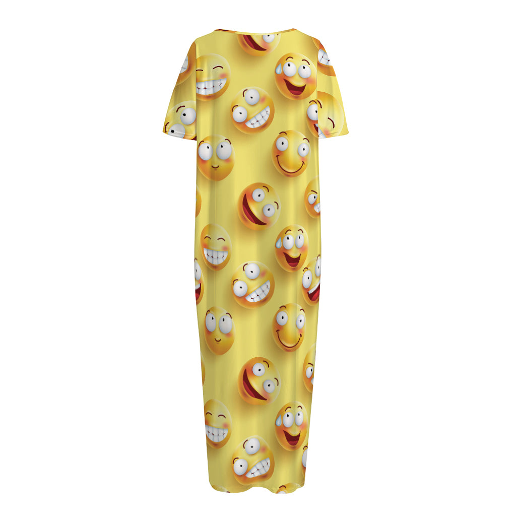 Crazy Emoji Pattern Print Short Sleeve Long Nightdress