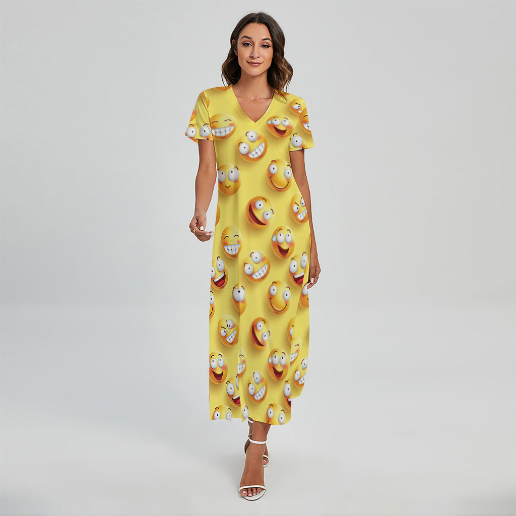 Crazy Emoji Pattern Print Short Sleeve Maxi Dress