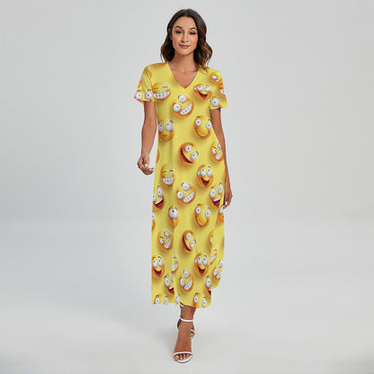 Crazy Emoji Pattern Print Short Sleeve Maxi Dress