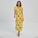 Crazy Emoji Pattern Print Short Sleeve Maxi Dress